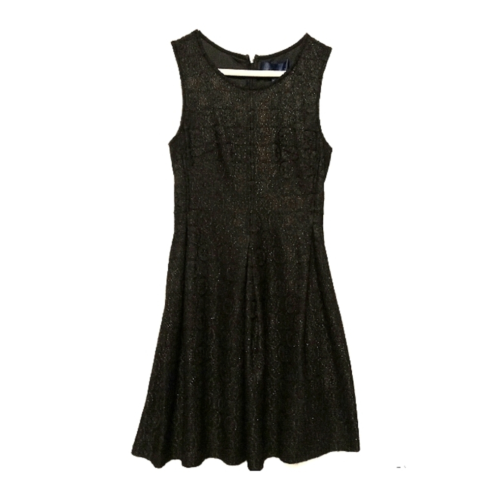 Black Dress Sparkle Lace & Silk Sleeveless Pleats Medallion